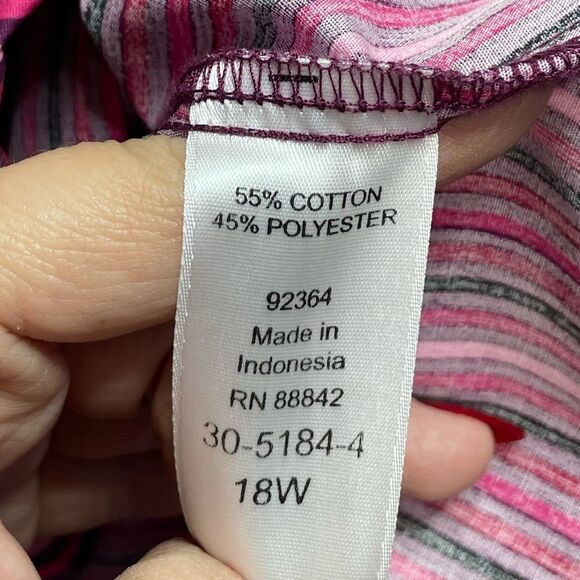 5 for $25🔥Roaman's Pink Striped Long Sleeve Button Front Shirt Size 18W - Picture 4 of 5